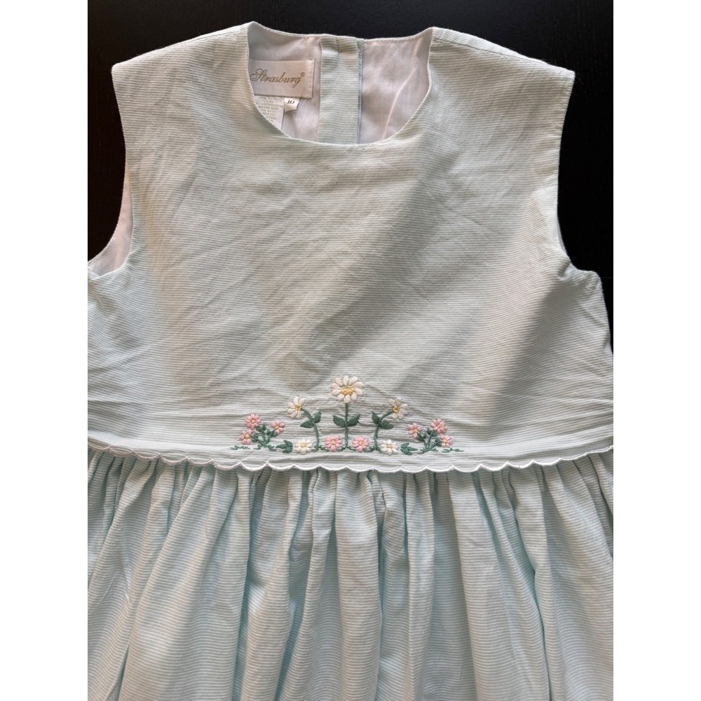 Strasburg Girls Embroidered Floral Dress Size 10 Mint Green Lined 100% Cotton